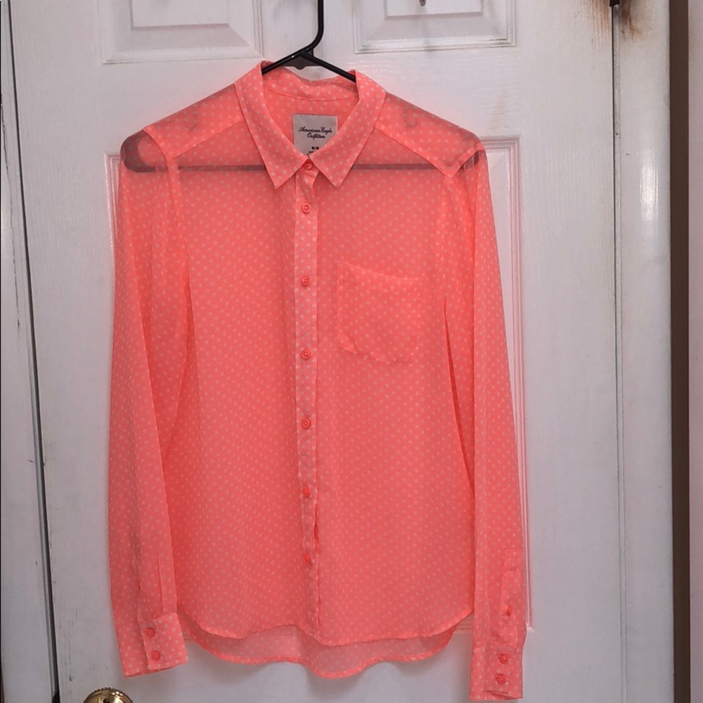 Salmon and white polkadot button-up